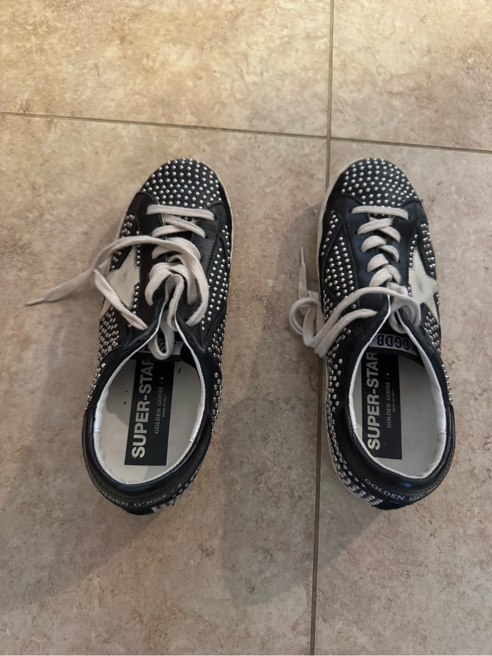 Golden Goose Black Studded Super-Star Sneakers with Cream Laces